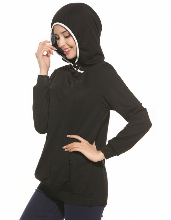 Women's Button Long Sleeve Pullover Hooded Hoodie Sweatshirt With Pockets