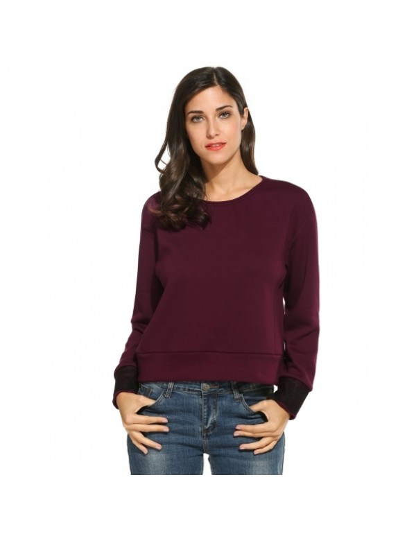 Lace Long Sleeve Fleece Solid Pullover Sweatshirts