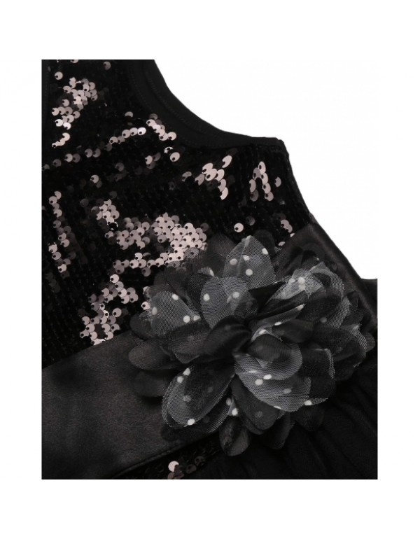 Girls' Sleeveless Sequins Flower Dress