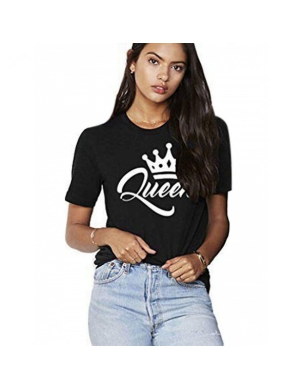 New Fashion QUEEN Letter Printed Short Sleeve Roun...
