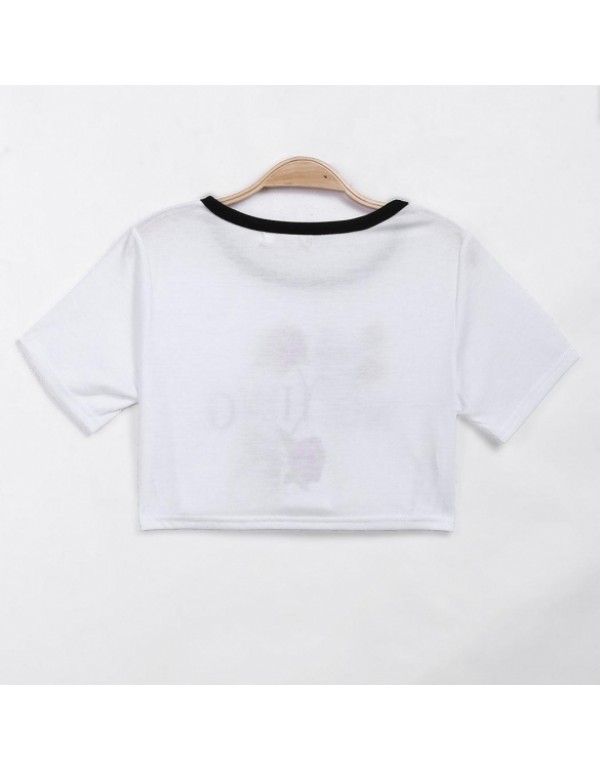 New FashionCasual Rose Letter Printed Short Sleeve Round Neck T-shirt Crop